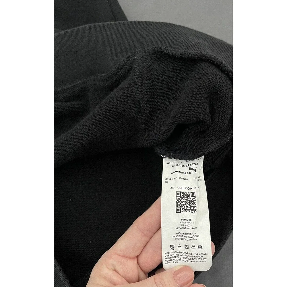 Puma Girl Size Large 14/16 Black Logo Graphic Long Sleeve Hoodie Sweater
